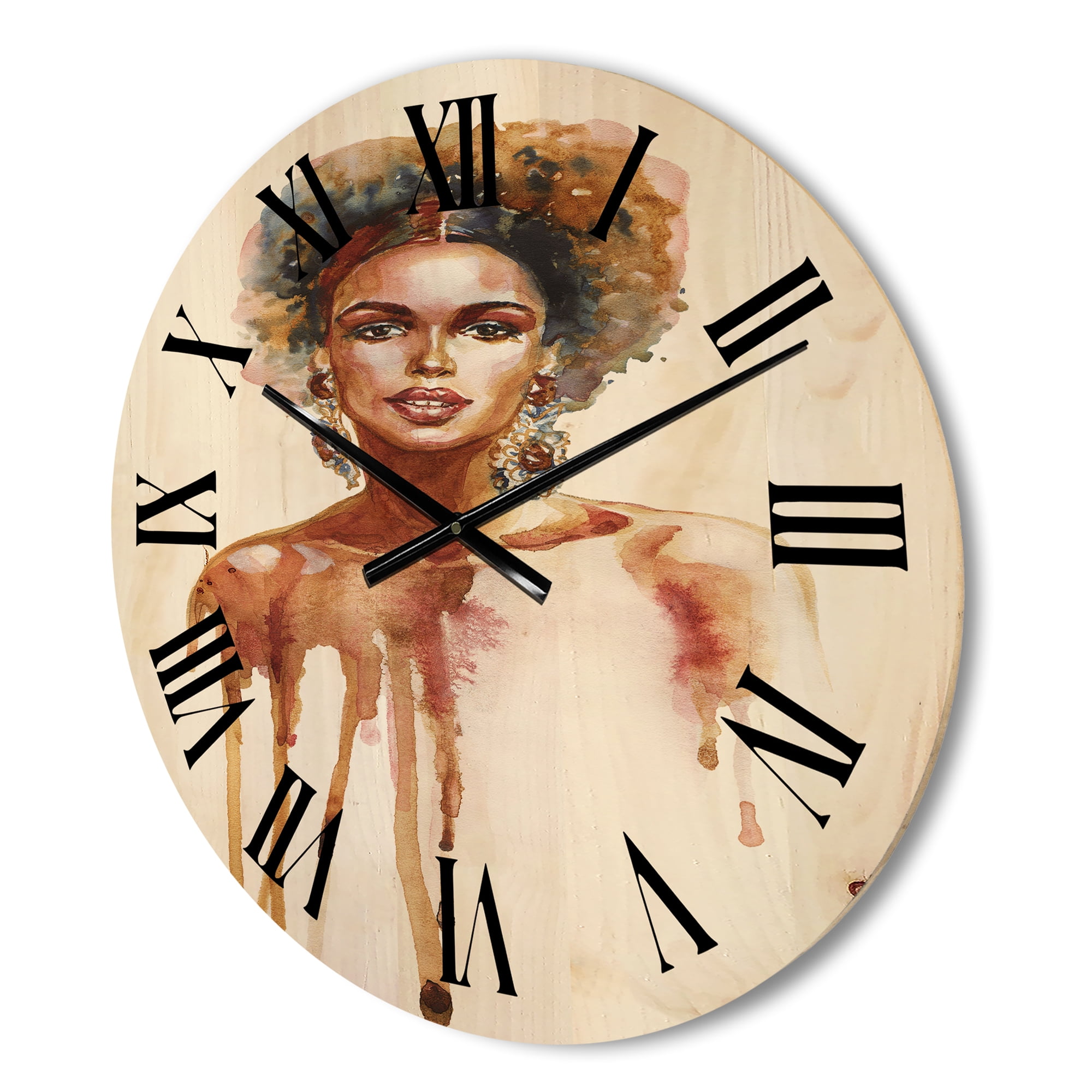 Designart 'Portrait of Afro American Woman XIII' Modern Wood Wall Clock