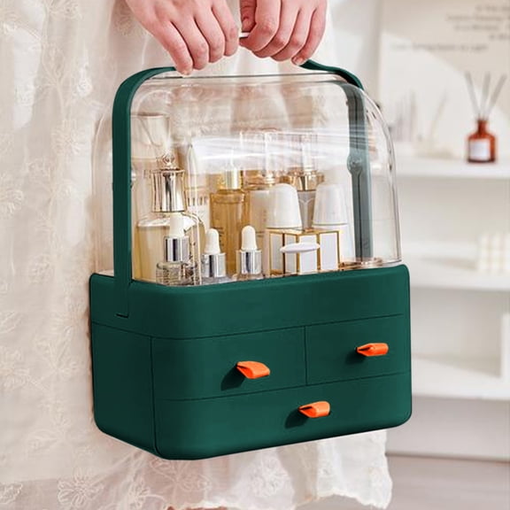 Euaioeiu Cosmetic Organizer Makeup Storage Box with Ders & Transparent Lid, Large Capacity Travel Vanity Organizer for Bathroom Countertop, Dresser, Bedroom, and Salon Professional Use