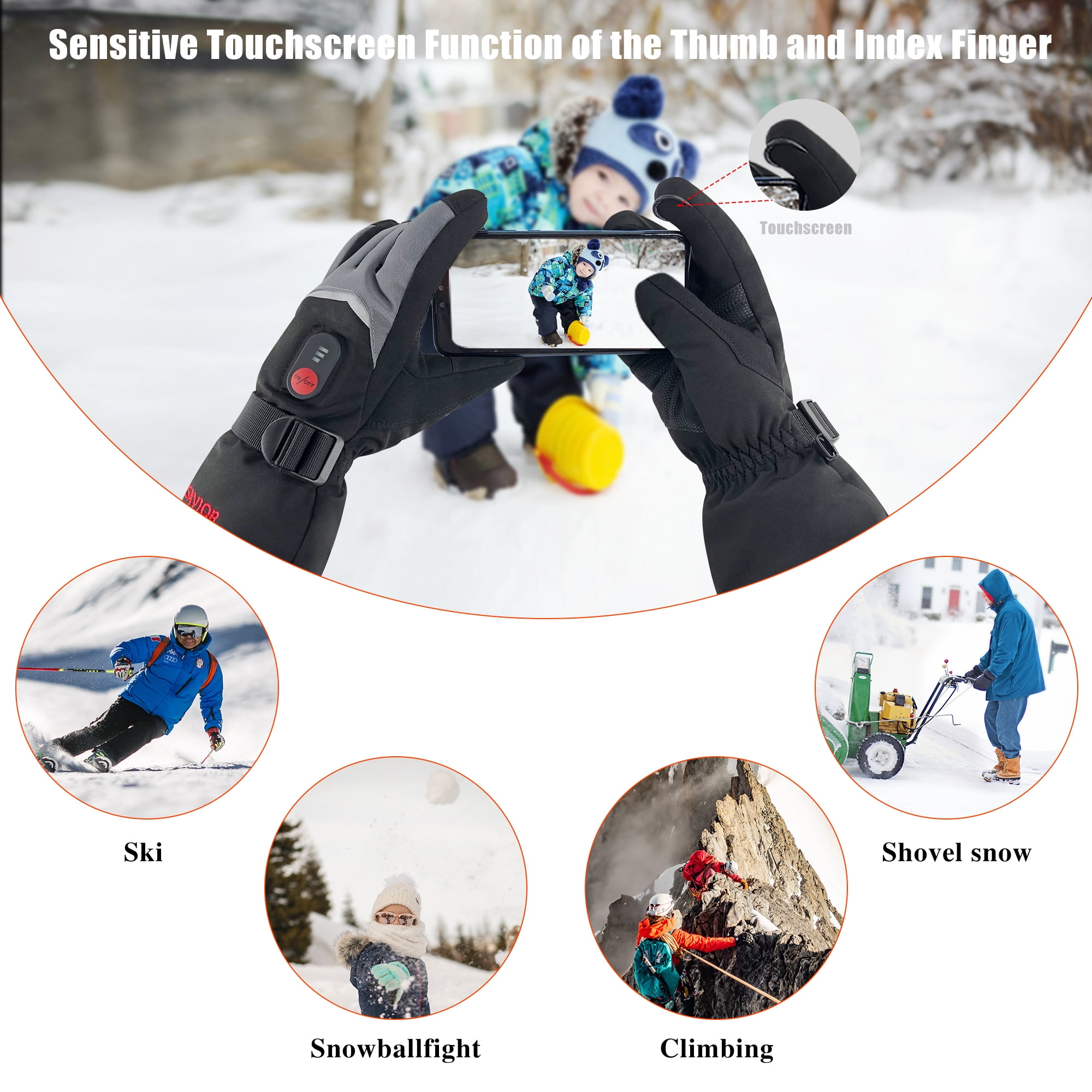 Snow deer Unisex Heated Gloves 7.4V 2200mAh Electric Rechargeable Winter Warm Glove Liners for Arthritis Raynaud Thin Gloves Riding Ski Snowboarding Hiking Cycling Hand Warmers
