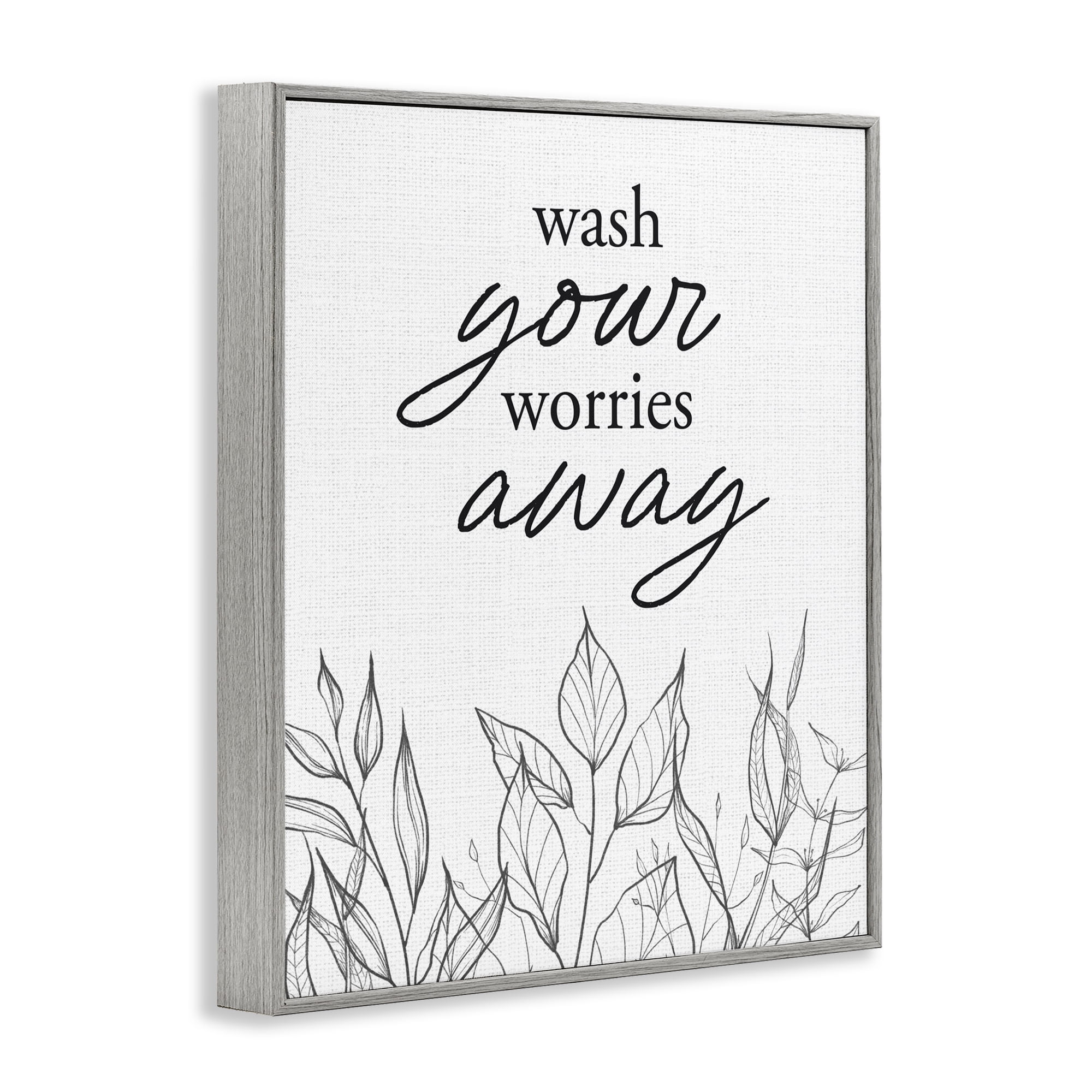 Wash Your Worries Away Minimalist Gray Framed Giclee Art, design by Lettered and Lined