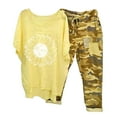 thumbnail image 2 of Plus Size Linen Sets for Women, Loose Casual Short Sleeve Printed T-Shirt with Capris Pants Jogger Travel Outfits Going out Outfits for Lady Yellow M, 2 of 6
