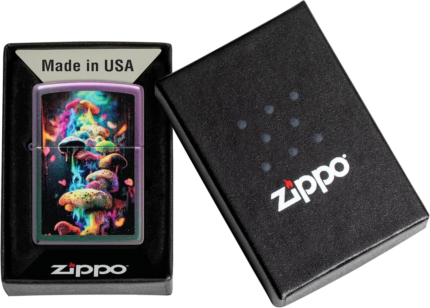 Zippo Lighter - Custom Message Engrave Colorful Mushrooms - Iridescent 48929