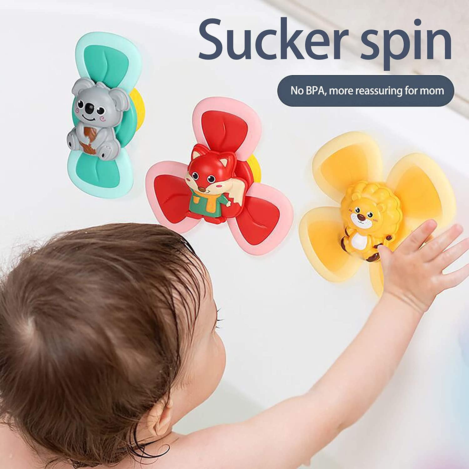 3x Suction Cup Top Toy Baby Bath Toys Spin Sucker Spinner Toy For Baby Kids Game 