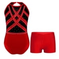 thumbnail image 3 of Miutii Kids Girls Gymnastics Leotard Outfit Sparkly Rhinestones Dance Unitard and Shorts Set Ballet Red 12, 3 of 9