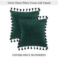 thumbnail image 2 of Boho Decorative Soft Velvet Throw Pillow Covers with Tassels Solid Cushion Case for Couch Bed Sofa, Green, 18x18 inch, 2 Packs, 2 of 6