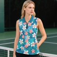 thumbnail image 4 of KEIAHUAN Floral Print V Neck Sleeveless Golf Shirts for Women Casual Elastic Racerback Athletic Shirts Moisture Wicking Quarter Zip Workout Tennis T-Shirt Size M, 4 of 7