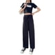 thumbnail image 2 of Pantalones Anchos de Punto Gofre para Mujer, con Cintura Elástica Alta y Cordón Ajustable. Negro M, 2 of 10