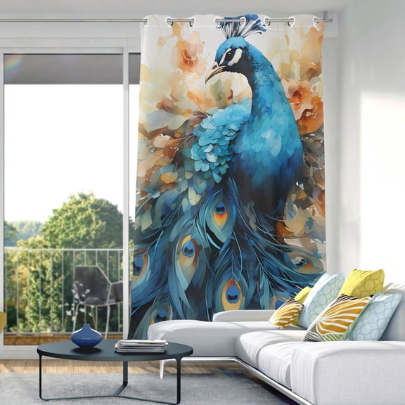 Peacock Painting Flowers Blackout Curtain Panels Drapes Privacy Assured with Light Filtering Curtains for Living room Bedroom Bathroom Window