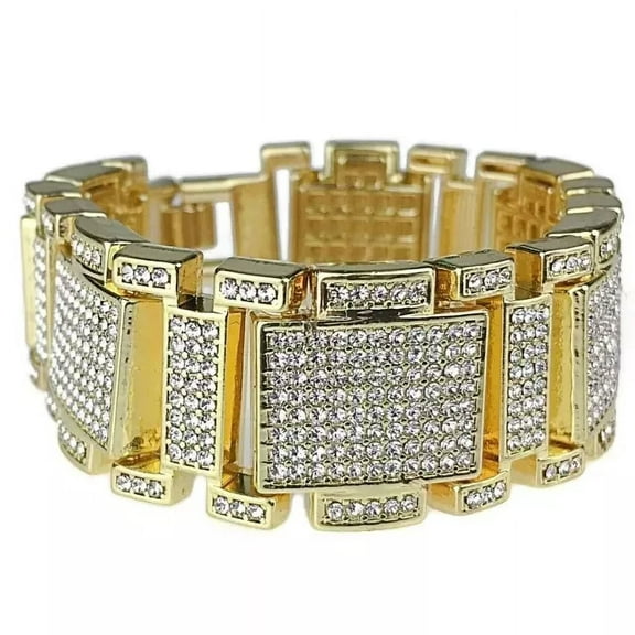 Hip Hop Bracelet 14K Yellow Gold Plated Moissanite Men's Pave Size 8"