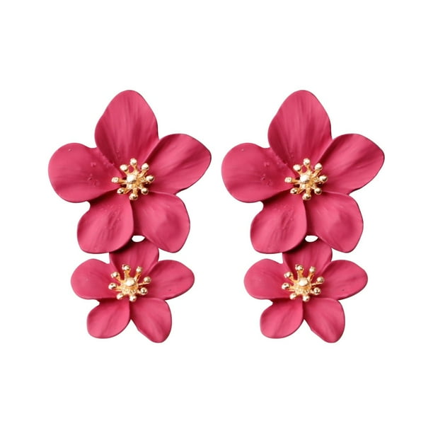 Moda Nueva Pendientes Europea y Personalidad Tendencia Color Doble Capa Flor Studs Dulce Pendientes