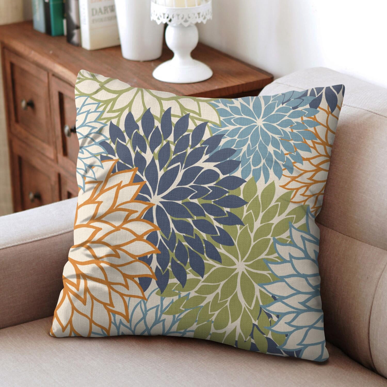 Set Of 4 Floral Art Modern Classic Pillow Covers 20x20 Inch Linen Decorative Square Throw Pillow Covers for Living Room Sofa Couch Decoration