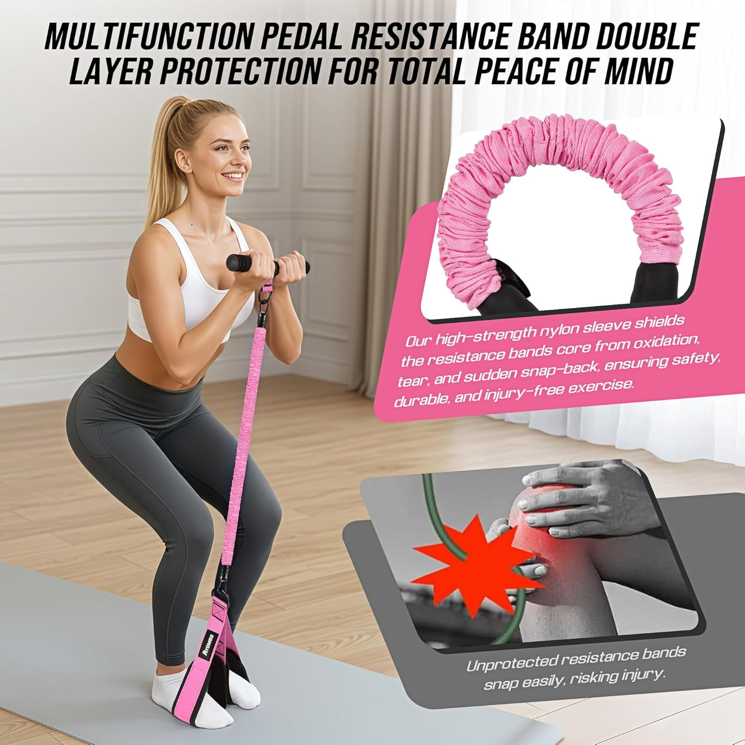 Upgrade Pedal Resistance Band with Handle, Adjustable Tube Foot Pedal Device Puller Exercise Bands, for Abs Arm Leg Waist Workout, Core Pilates, Sit Up Fitness Equipment for Full Body Training