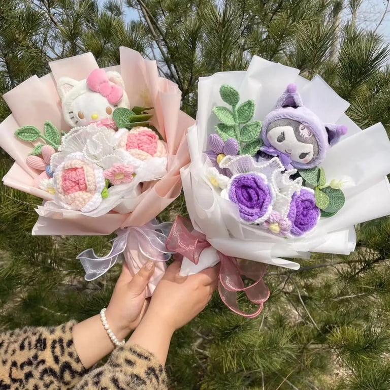 2024 NEW Kawaii Hello Kitty Cat Plush Dolls Rose Soap Flowers Bouquet  Christmas Valentines Day Birthday Graduation Gifts