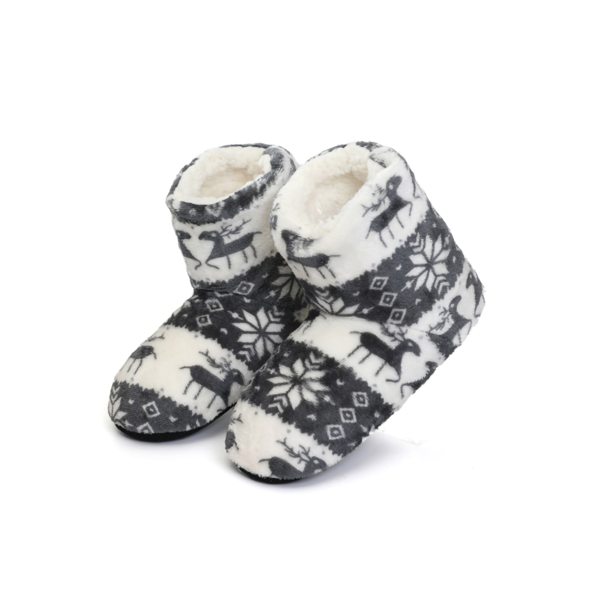 Woobling Women Socks Boot Soft Plush Christmas Slippers Xmas Booties Slipper Anti slip Warm Shoes Womens Cozy Fluffy Boots Gray 8 9.5