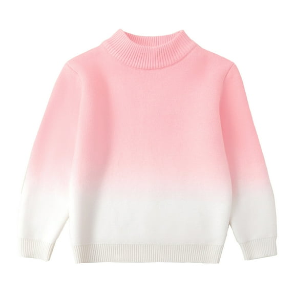 FAOWME Girls Tie Dye Sweater Knitwear Knit Crewneck Long Sleeve Gradient Pullover Pink 6-7 Years
