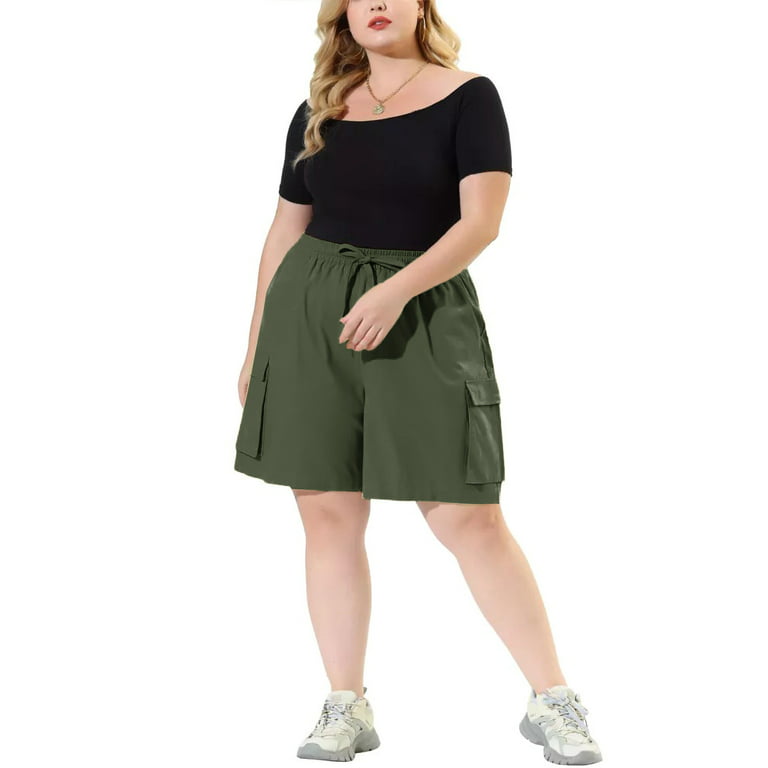 Capreze Plus Size Women Cargo Shorts Summer Casual Loose Drawstring Hiking  Shorts with Multi-Pockets