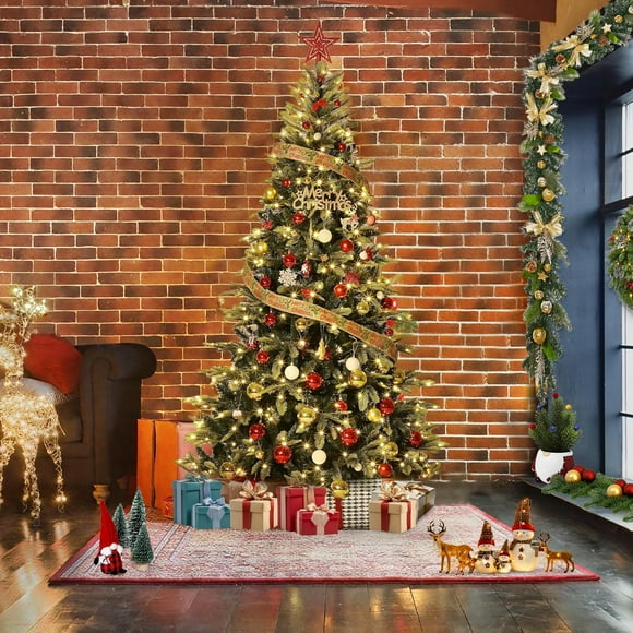 Pre-Lit Pencil Christmas Tree – Slim Artificial Holiday Tree with LED Lights, Automatic Hinged Expansion, Foldable Metal Stand, and PE & PVC Branches for Home, Office, or Party Decor
