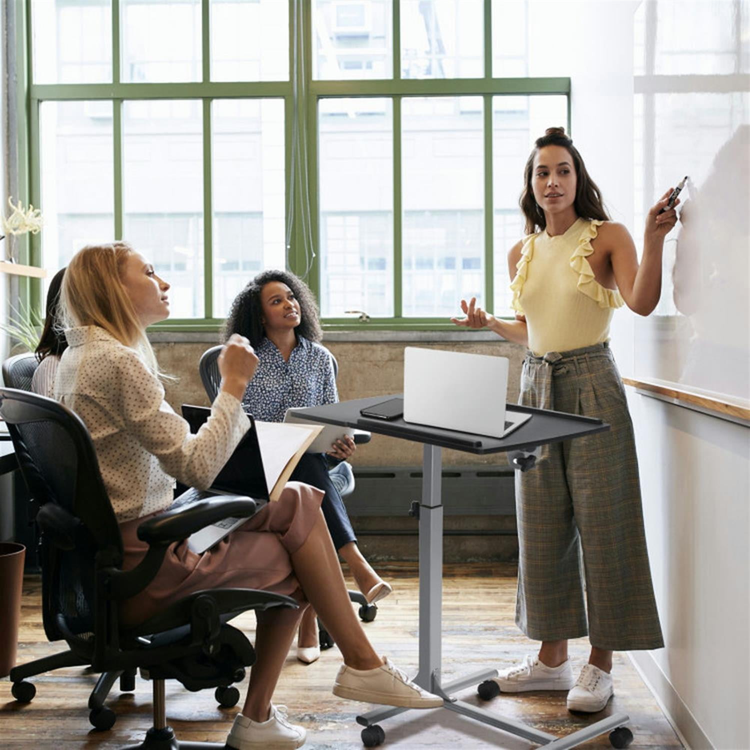 Demi Bonn Adjustable Angle Height Rolling Laptop Table, Laptop Workstation for Laptops, Books, Tablets, and Art, Black