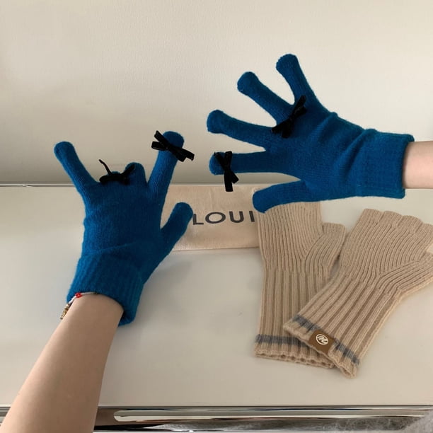 Guantes elegantes de lana tejidos con lazo para otoño e invierno, con pantalla táctil, cálidos y con fugas para climas fríos