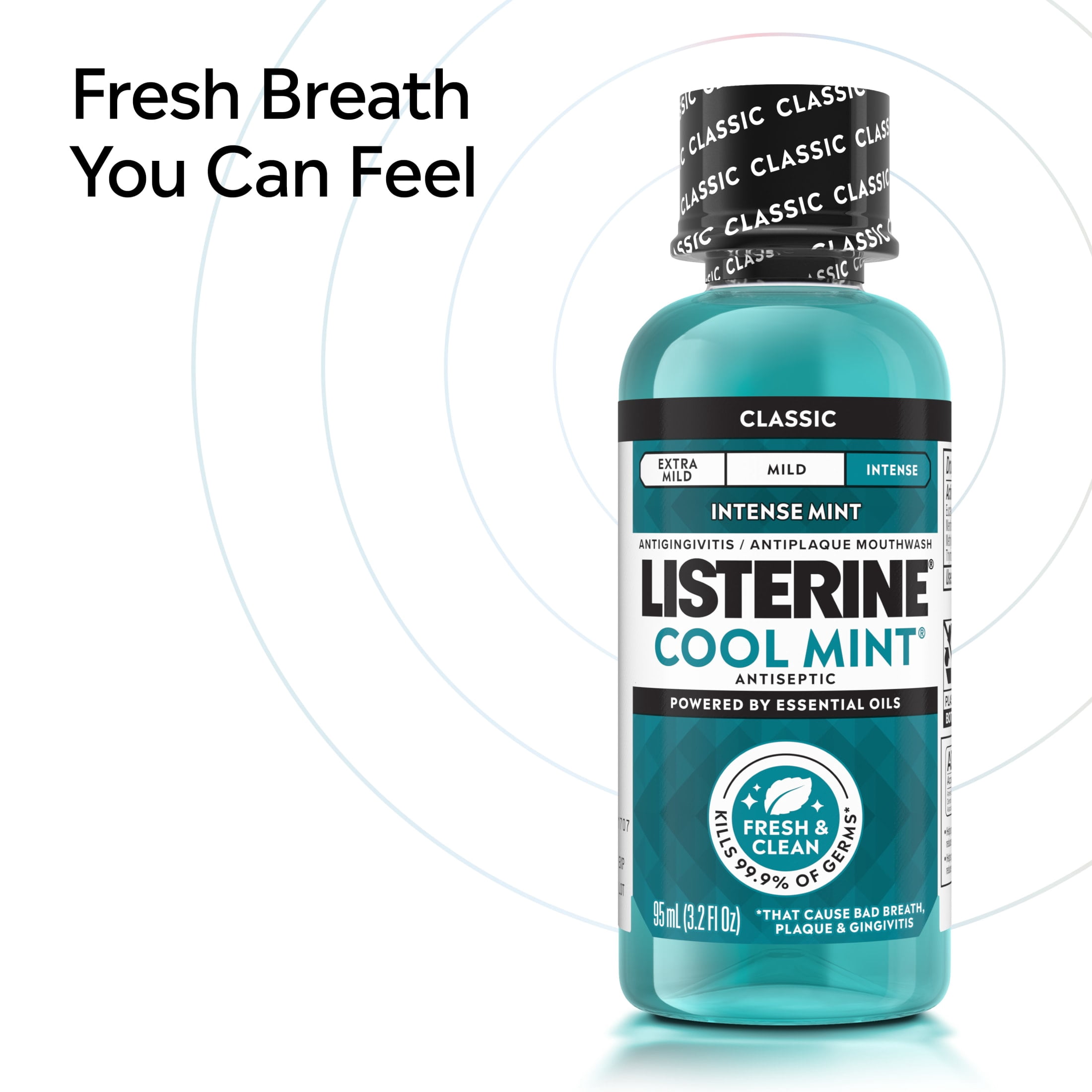 (3 pack) Listerine Cool Mint Antiseptic Mouthwash for Bad Breath and Plaque, Intense Mint, 3.2 fl. oz/95 mL