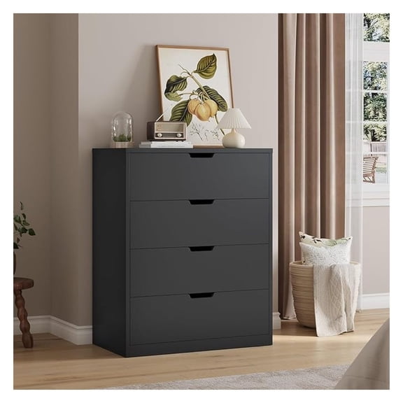 Modern 4 Drawer Dresser, Black Chest of Drawers for Bedroom,Closet Dressers with Drawers for Living Room, Entryway, Hallway