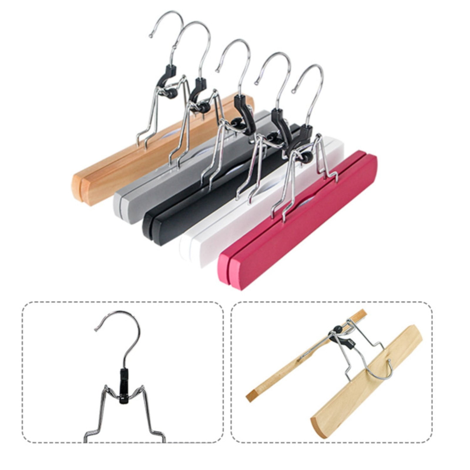 witspace Wooden Pants Hangers with Clips 10 Pack Non Slip Skirt Hangers, Smooth Finish Solid Wood Jeans/Slack Hanger with Hook - Pants Clip Hangers for Skirts