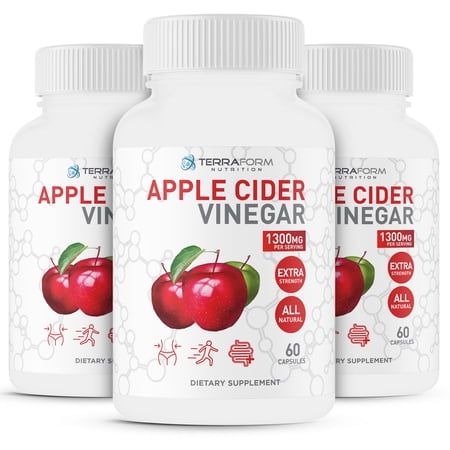 Pure Apple Cider Vinegar Capsules – 3 Pack - 1300mg – Supports Weight Loss, Detox, Cleanse - Increased Metabolism & Energy, Improved Digestion – Natural & Potent – 3 Month