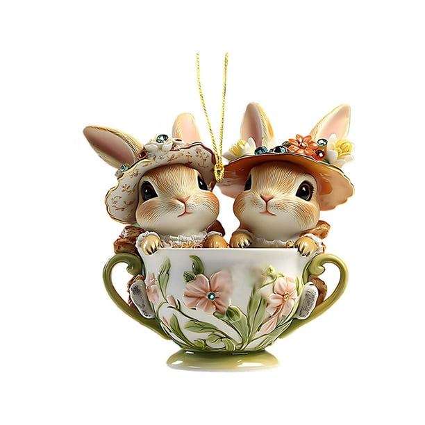 Adornos colgantes de Pascua, regalos de Pascua, taza de Pascua, lindos conejos de dos orejas, llavero acrílico, colgante de mochila, espejo retrovisor, colgante decorativo, taza de Pascua, colgante de