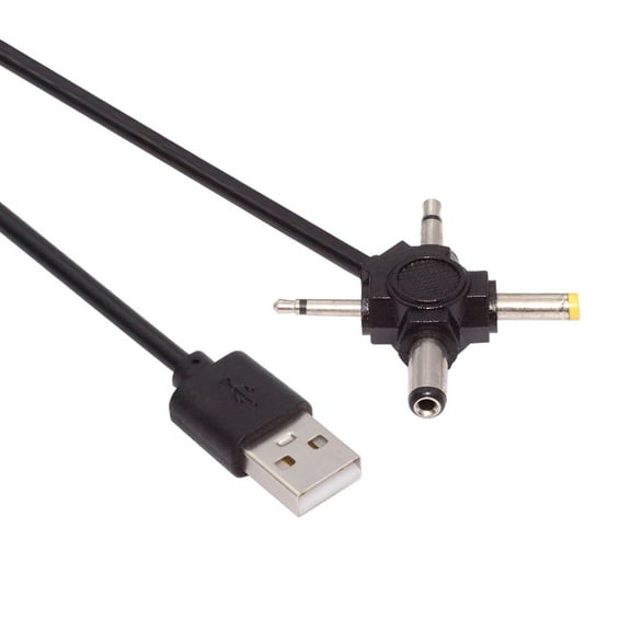 JSER USB 2.0 Type-A Male to 4-in-1 DC 5V 5.5x2.1mm 4.0x1.7mm Mono 3.5mm 2.5mm Power Plug Barrel Connector Charge Cable