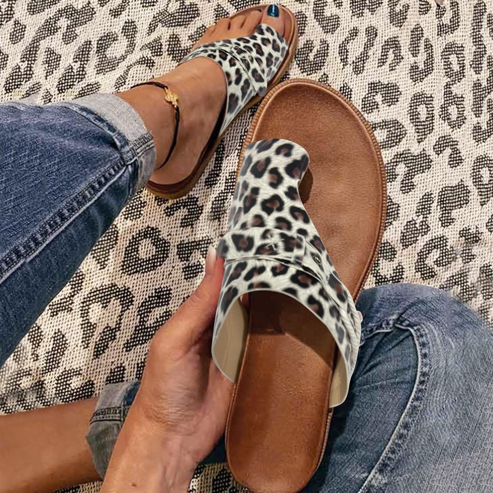 Chgbmok Women Sandals Wide Width Flat Sandals Comfortable Slip Sole Ladies Summer Beach Shoes Snakeskin Sandals On Clearance Other