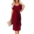 thumbnail image 4 of Women's Trendy Dress Basic Crewneck T Shirt Dress Casual Belted Office Dress Solid Color Short Sleeve Party Slim Dress, 4 of 5