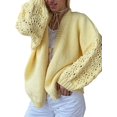 thumbnail image 2 of Womens Crochet Sweater Long Sleeve Hollow Out Open Front Outwear Yellow S, 2 of 9