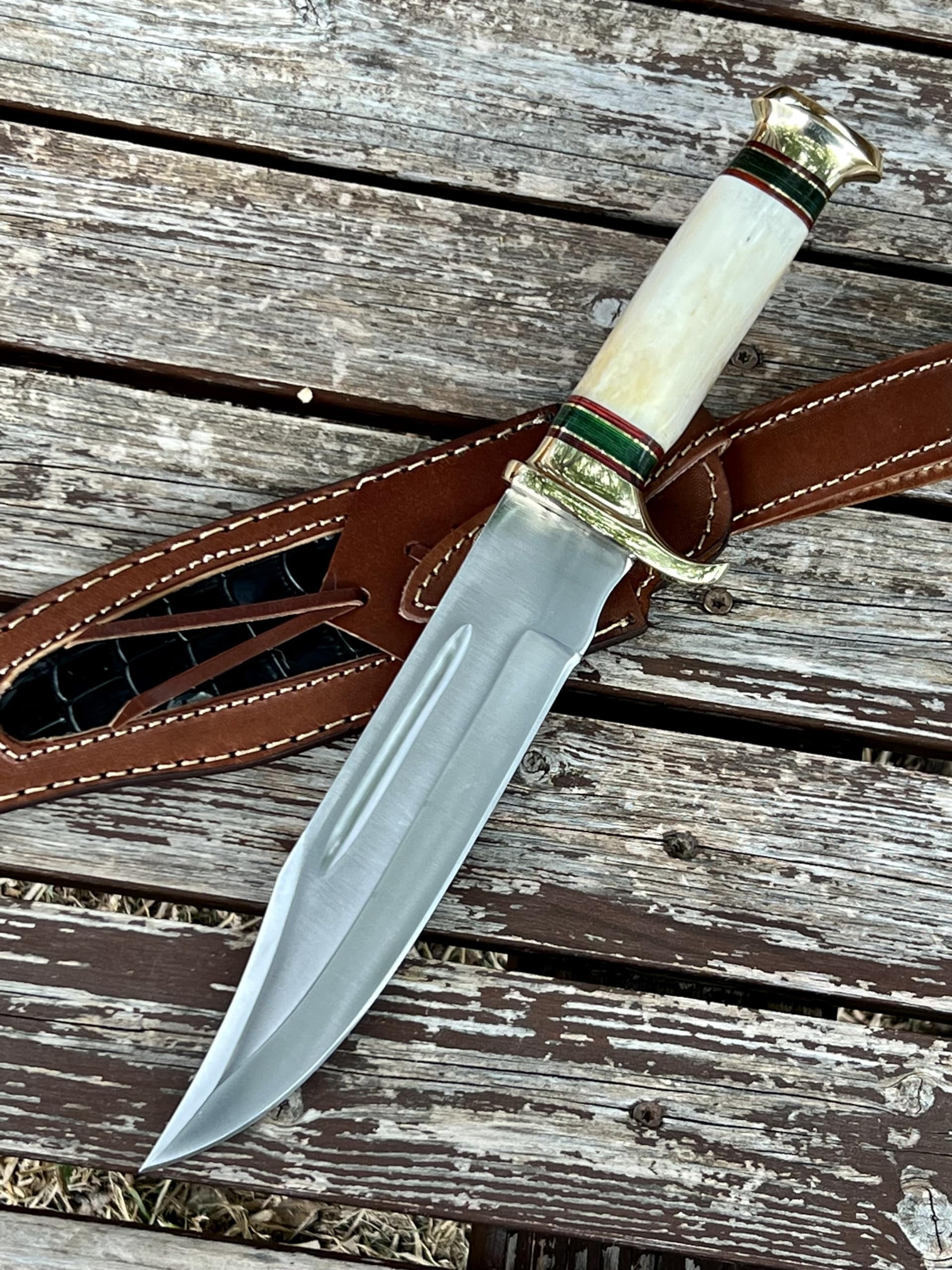 Poshland Custom Handmade D2 Steel 12.5 Inches Hunting Knife - Perfect Grip Bone Handle with Brass fitting (REG-225)