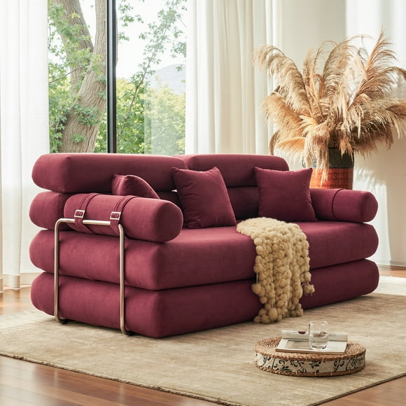 YINIX Canapé-Lit de 78,7 Pouces, avec 3 Coussins, Canapé 3 Places pour Salon, Aucun Assemblage Requis, Rouge
