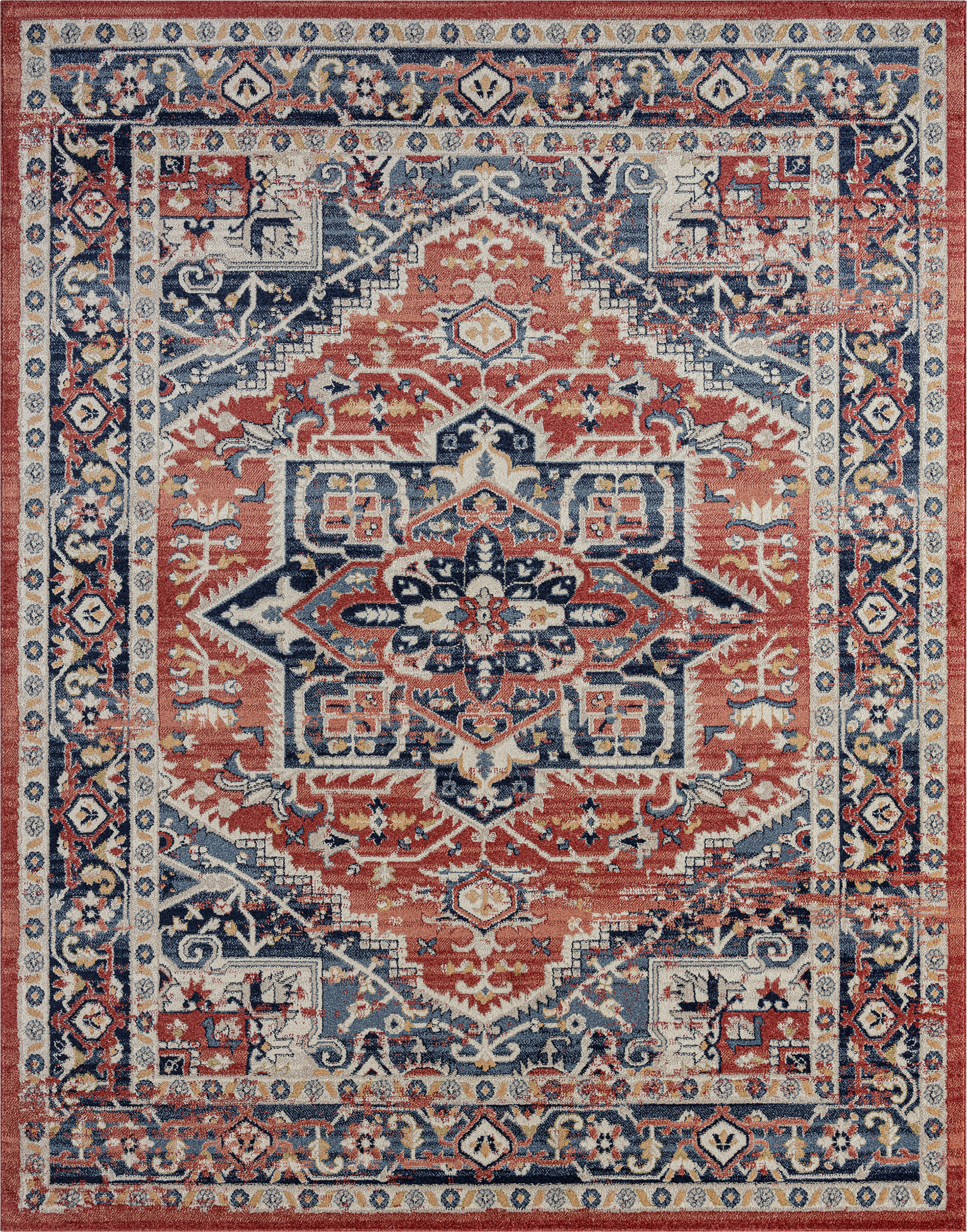Traditional 8x10 Area Rug (7'11'' x 10'3'') Oriental Navy, Navy Living Room Easy to Clean