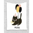 thumbnail image 1 of Cat Tapestry, Birthday Party Feline with Balloon and Hat Hand Drawn Festive House Pet, Wall Hanging for Bedroom Living Room Dorm Decor, 40W X 60L Inches, Pale Pink Pale Brown Black, by Ambesonne, 1 of 2