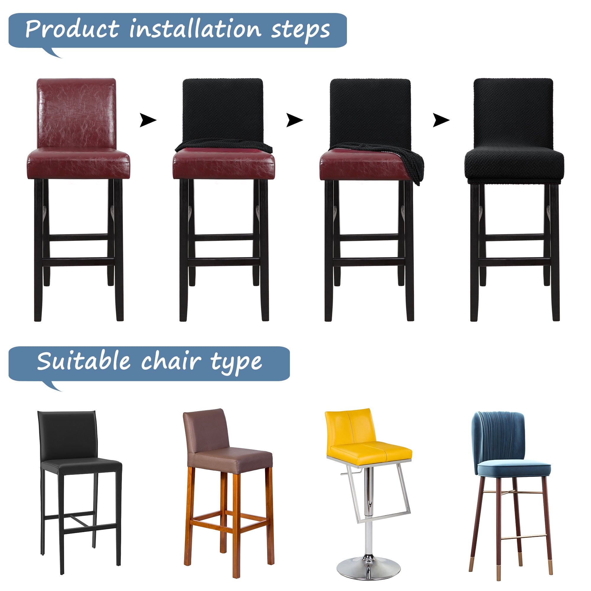 Unique Bargains Bar Stool Covers for Bar Counter Short Back Chair Slipcovers Black 4 Pcs