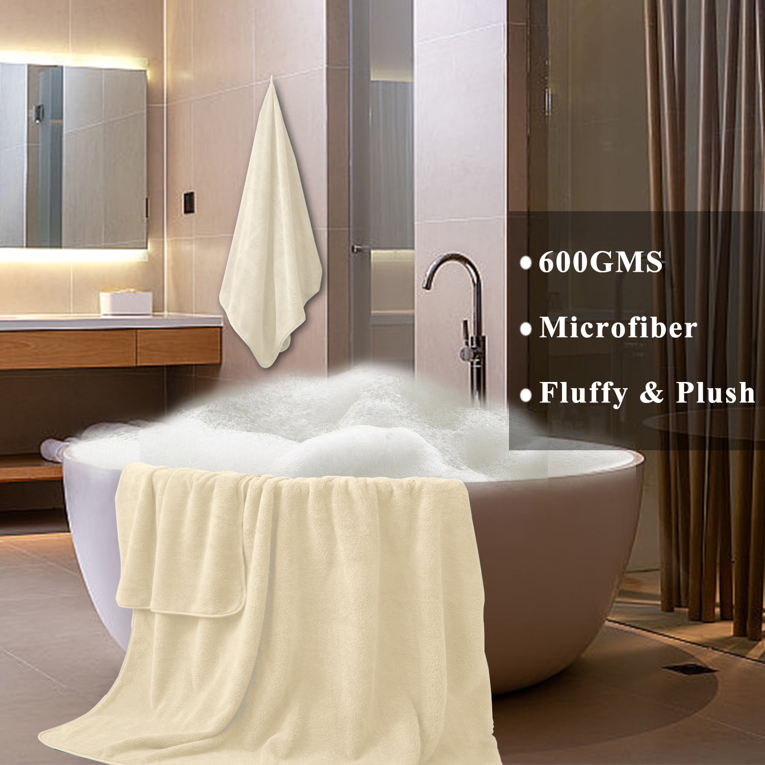 Smuge 4 Pack Oversized Bath Towel Set (35 x 70 in,Cream) Ultra Soft Plush Bathroom Towels 700 GSM Highly Absorbent Quick Dry Bath Sheets Towels for Spa Hotel Gym