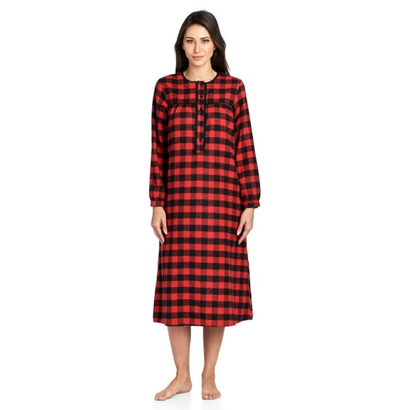 Ashford & Brooks Women's Flannel Plaid Long Sleeve Nightgown, Red Buffalo Check, 3XL