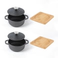 thumbnail image 4 of HAWOK Cast Iron Mini Round Cocotte Set, Mini Dutch Ovens with Lids and Bamboo Trays, 667ml/22.57oz/2.82cups, Set of 2, Black, 4 of 5