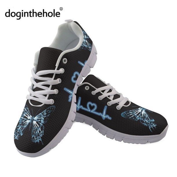 Doginthehole - Zapatos planos de malla de verano para mujer, diseño de rayos X, zapatillas de deporte informales para correr para adolescentes, zapatos suaves con cordones para exteriores