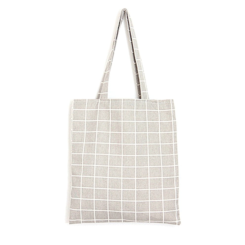 Zero waste grocery tote Plaid print shopper Linen market bag Eco friendly Tote bag in checked linen with leather straps Linen shopper