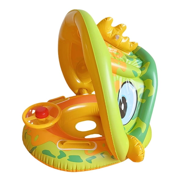 Flotador De Piscina Divertido, Bonito Anillo De Natación Inflable Para Lago, Piscina De Verano, Amarillo Con Dosel