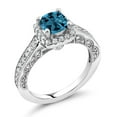 thumbnail image 2 of Gem Stone King 925 Sterling Silver London Blue Topaz and White Created Sapphire Engagement Ring for Women (1.76 Cttw, Cushion 6MM, Gemstone Birthstone, Available in Size 5, 6, 7, 8, 9), 2 of 6