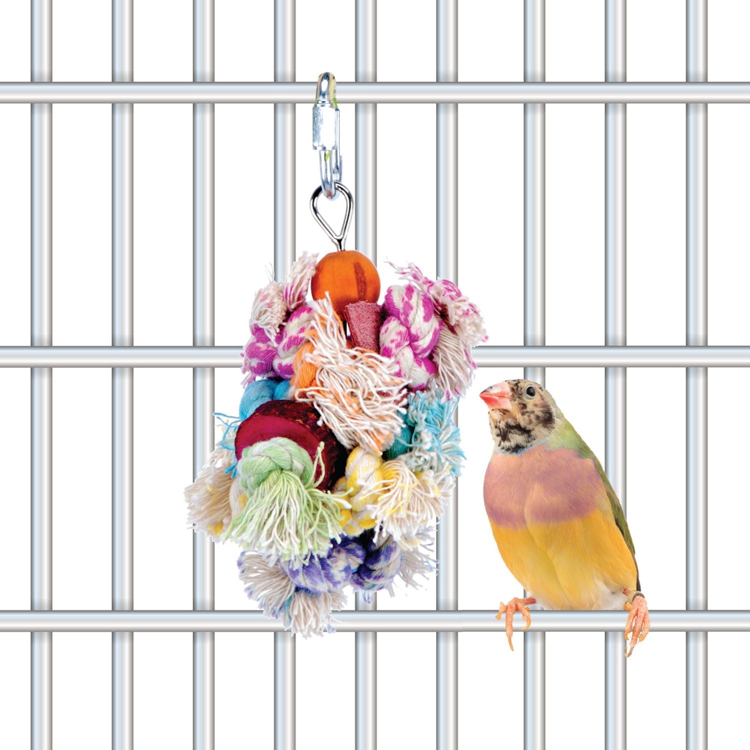 Penn-Plax Shaggy Kabob Bird Toy, Keeps Birds Stimulated and Active - For Small Breeds