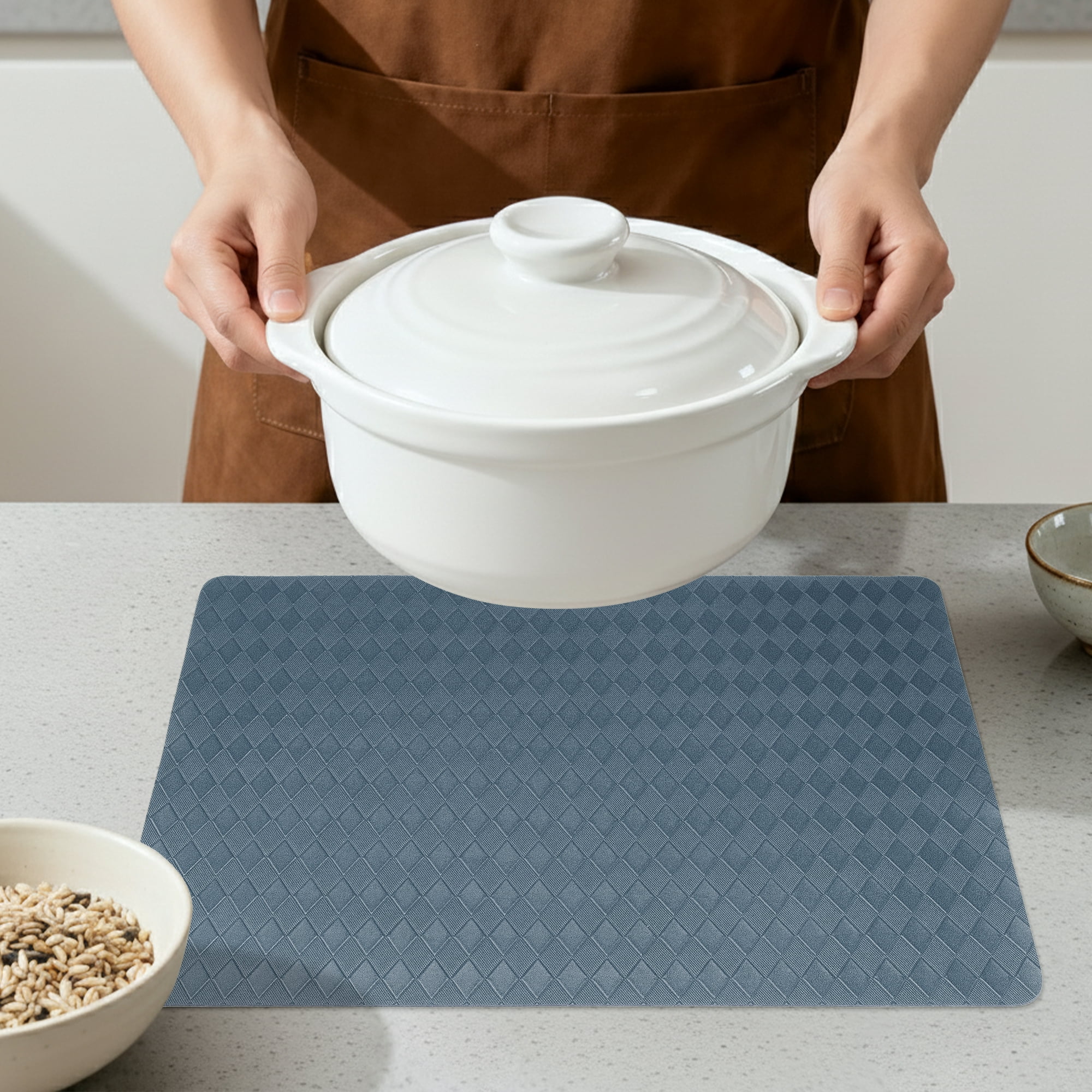 Unique Bargains Set of 6 Leather Placemats for Kitchen Dining Table Dark Blue