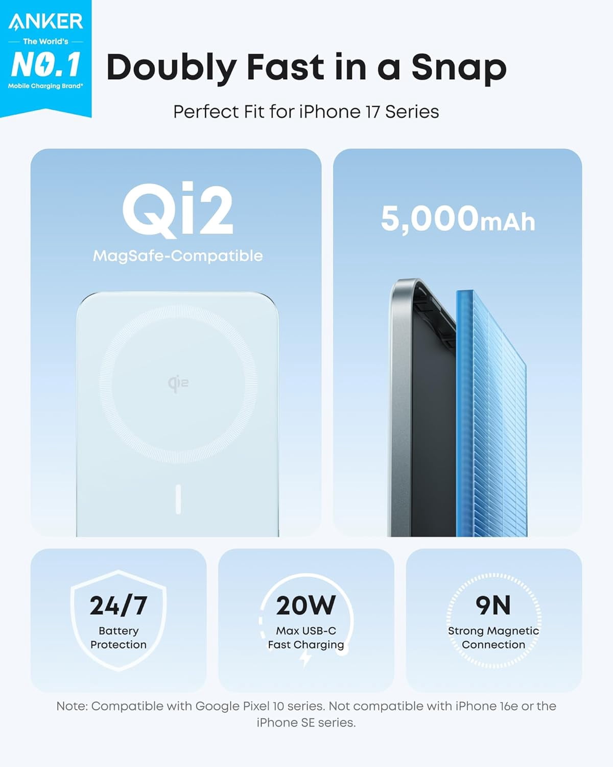 Anker Nano Power Bank, Ultra-Slim 5,000mAh Magnetic Battery Pack, 15W Max Ultra-Fast MagSafe-Compatible Portable Charger