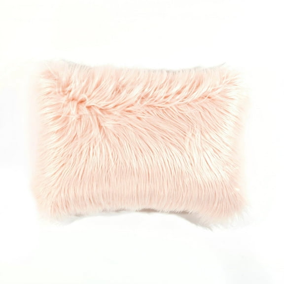 Lush D?cor Mongolian Luca Faux Fur Machine Washable Decorative Pillow Cover - Blush - 20 L x 13 W In.