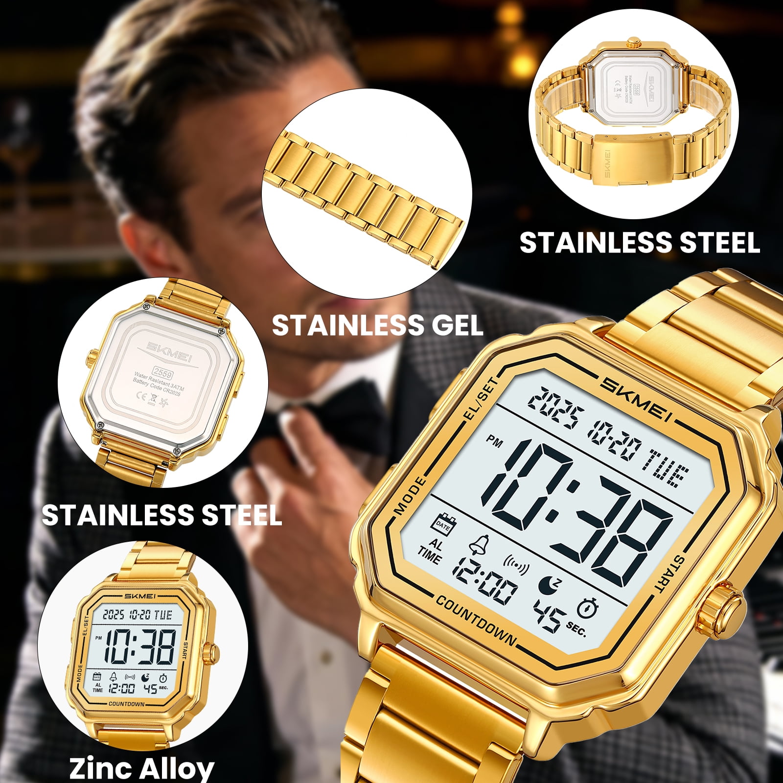SKMEI Mens Digital Watch Sports Waterproof Outdoor Large Face Military Watches for Men with Stopwatch LED Back Ligh Alarm