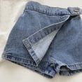 thumbnail image 5 of Jean Shorts for Girls Elastic High Waisted Front Split Trendy Summer Skirt Shorts Denim Casual Skorts, Blue 1-2 Years, 5 of 7